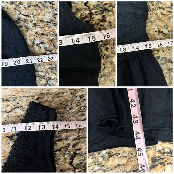 Say What Black Crinkle Gauze Crochet Maxi Dress Black Witch Goth Vampy S Boho - Picture 5 of 9